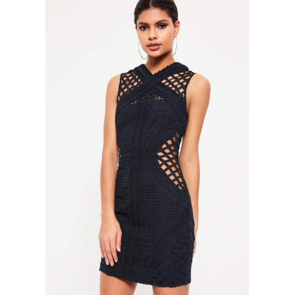 MISSGUIDED Navy Lace Cut Out Bodycon Dress Size 4